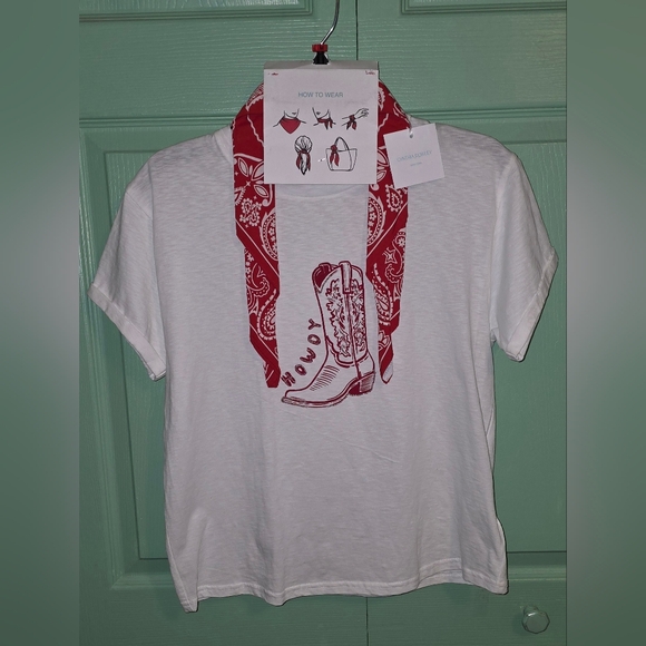 Cynthia Rowley Beaded Cowboy Tee Shirt & Red Bandana (Size M) NWT - Picture 12 of 12